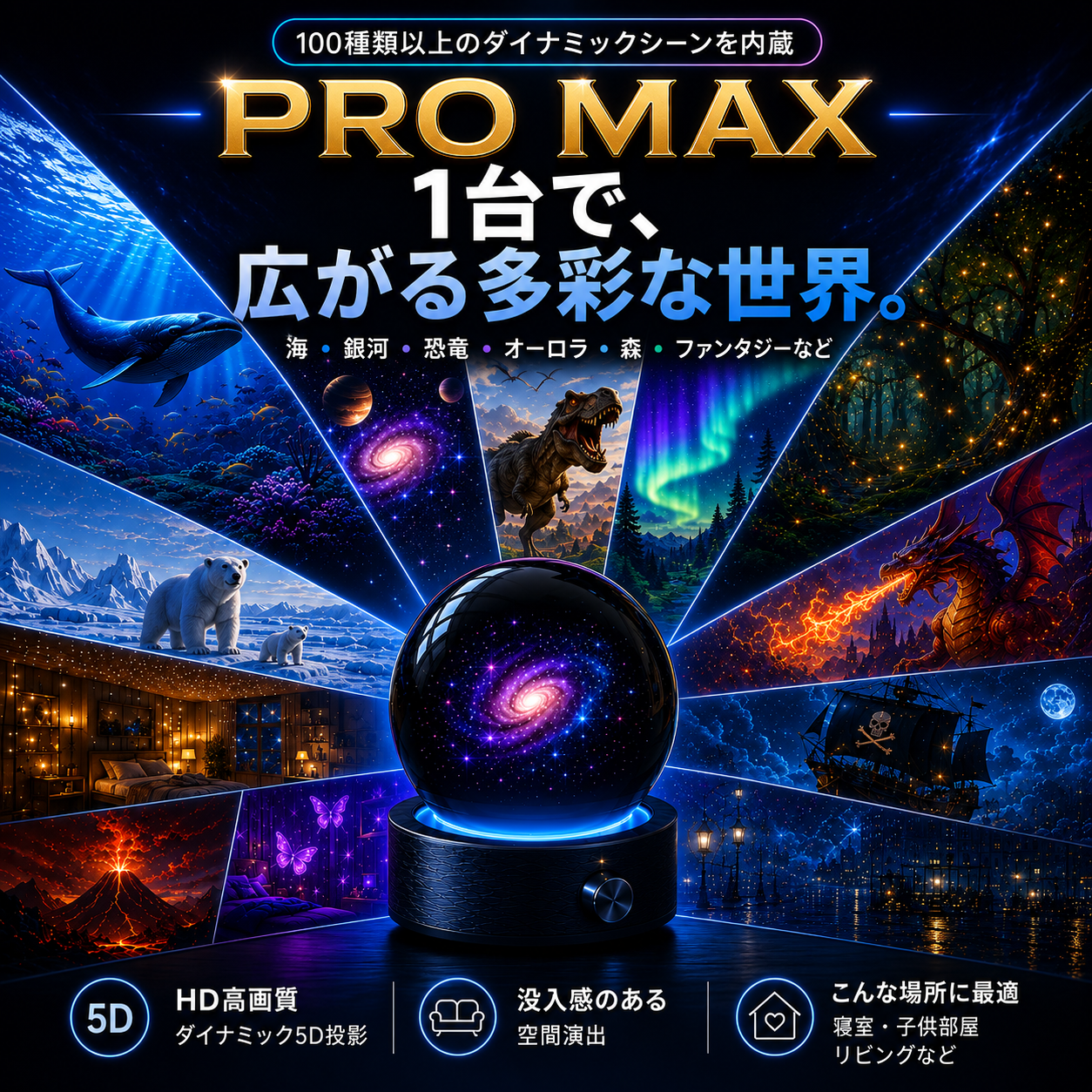 BVJ® 2026 PRO MAX 5Dスマート・ワールド・プロジェクター 🌎 Bluetooth操作と効果音で、100種類以上の没入型世界を創り出そう