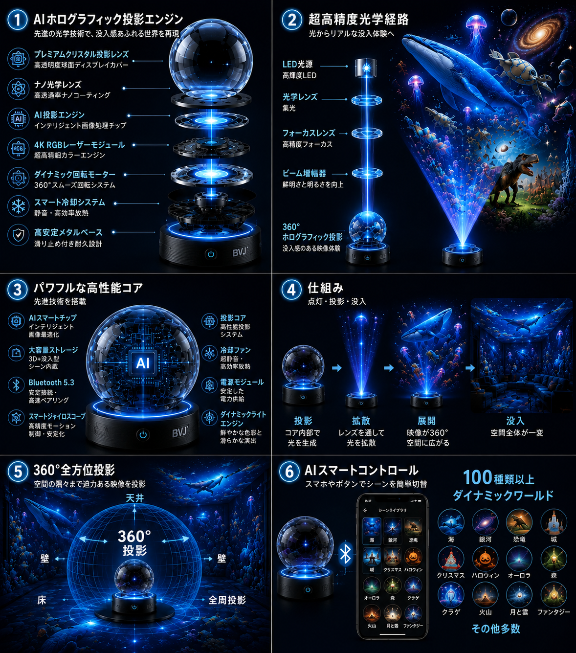 BVJ® 2026 PRO MAX 5Dスマート・ワールド・プロジェクター 🌎 Bluetooth操作と効果音で、100種類以上の没入型世界を創り出そう
