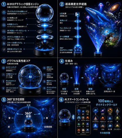 BVJ® 2026 PRO MAX 5Dスマート・ワールド・プロジェクター 🌎 Bluetooth操作と効果音で、100種類以上の没入型世界を創り出そう