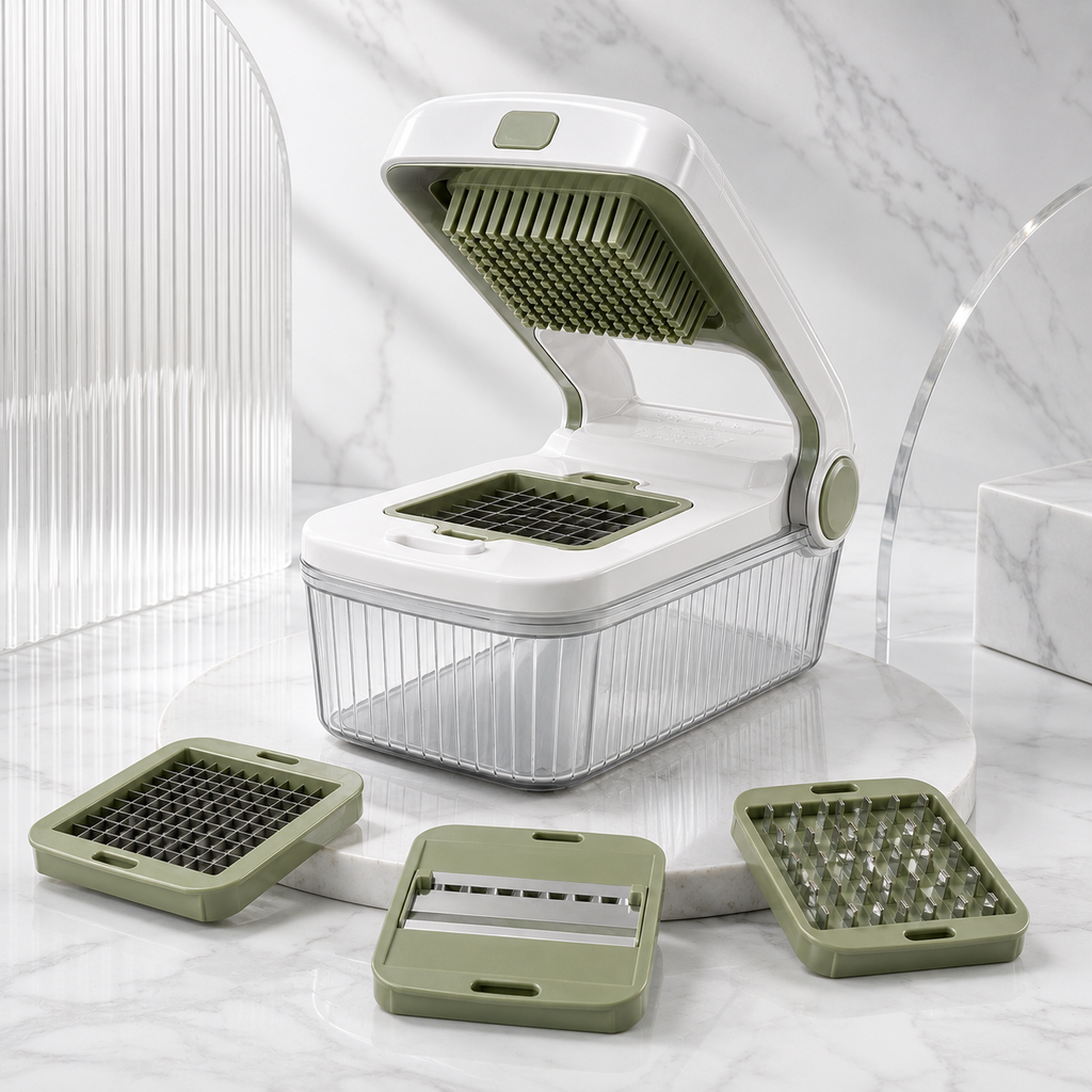 Vegetable Chopper with Container & Interchangeable Blades for Kitchen Prep