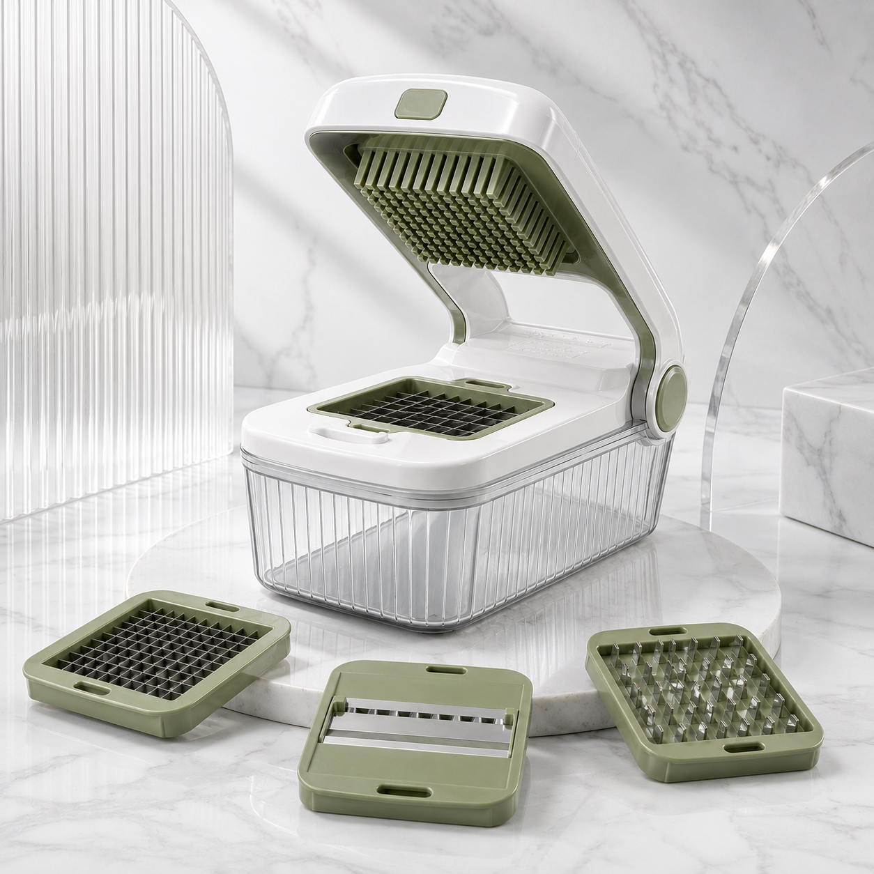 Vegetable Chopper with Container & Interchangeable Blades for Kitchen Prep