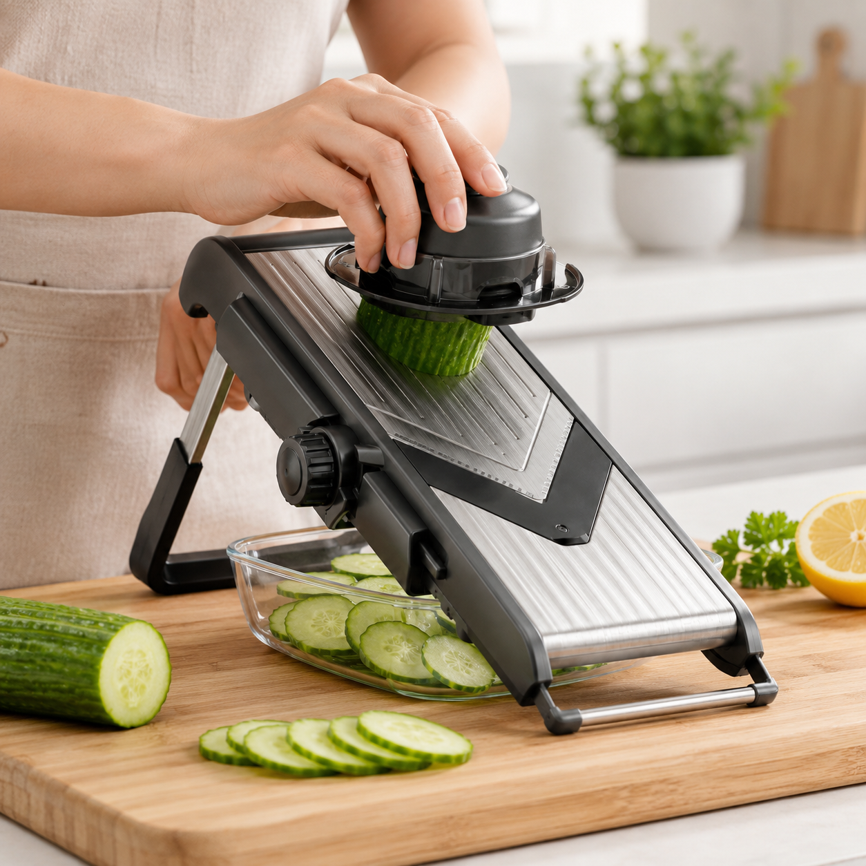 Adjustable Mandoline Slicer with Hand Guard for Kitchen Prep