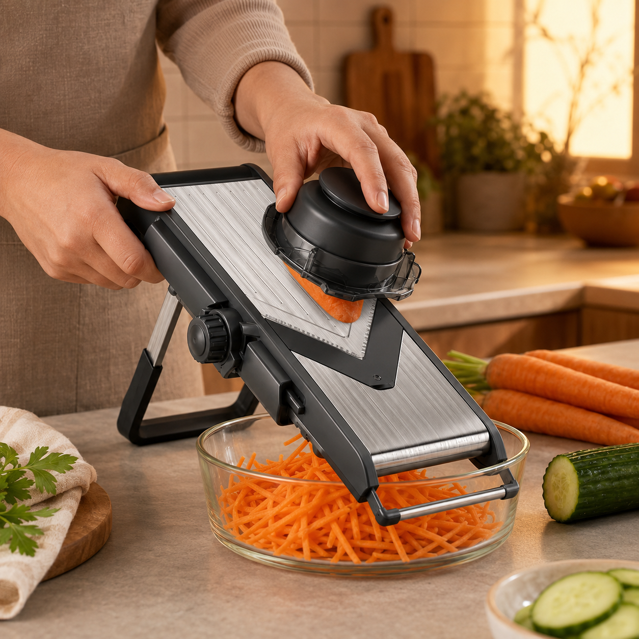 Adjustable Mandoline Slicer with Hand Guard for Kitchen Prep